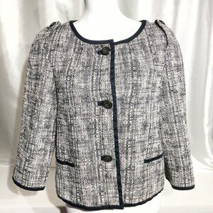 Talbots Est 1947 Womens Tweed Jacket With Navy Trim & Buttons Size 12